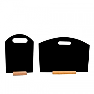 Shaped tabletop chalkboard with beech stand